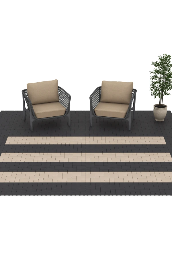 Beispielhafte Verlegung für den Artikel 6331 von WARCO - Block Pattern – Deck Tile, Farbton Vanilla in der Abmessung 38,5 x 38,5 x 2 cm.