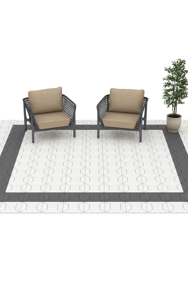 Beispielhafte Verlegung für den Artikel 6348 von WARCO - Cassette Pattern – Deck Tile, Farbton Silver Grey in der Abmessung 30 x 30 x 2 cm.