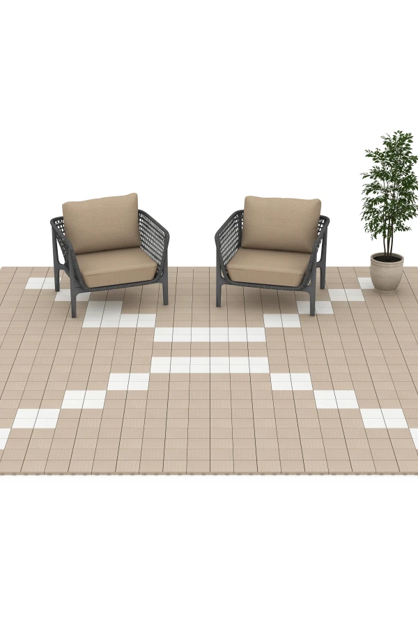 Beispielhafte Verlegung für den Artikel 6351 von WARCO - Mosaic – Deck Tile, Farbton Vanilla in der Abmessung 30 x 30 x 2 cm.