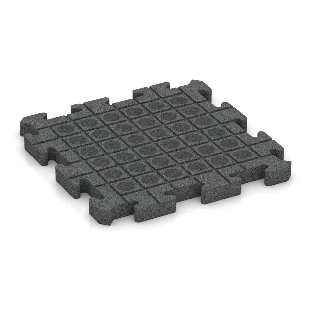 Aufsicht auf die Unterseite, also die Bodenseite von WARCO-Formteil 2963 - Interlocking playground safety tile im Format 500 x 500 x 40 mm.
