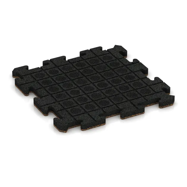 Aufsicht auf die Unterseite, also die Bodenseite von WARCO-Formteil 2631 - Interlocking playground safety tile im Format 500 x 500 x 30 mm.
