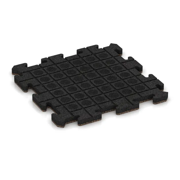 Aufsicht auf die Unterseite, also die Bodenseite von WARCO-Formteil 2632 - Interlocking playground safety tile im Format 500 x 500 x 30 mm.