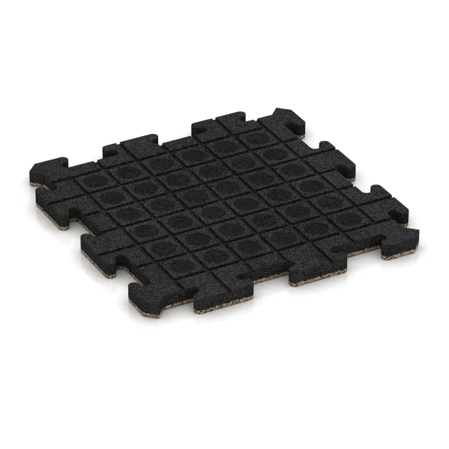 Aufsicht auf die Unterseite, also die Bodenseite von WARCO-Formteil 2635 - Interlocking playground safety tile im Format 500 x 500 x 30 mm.