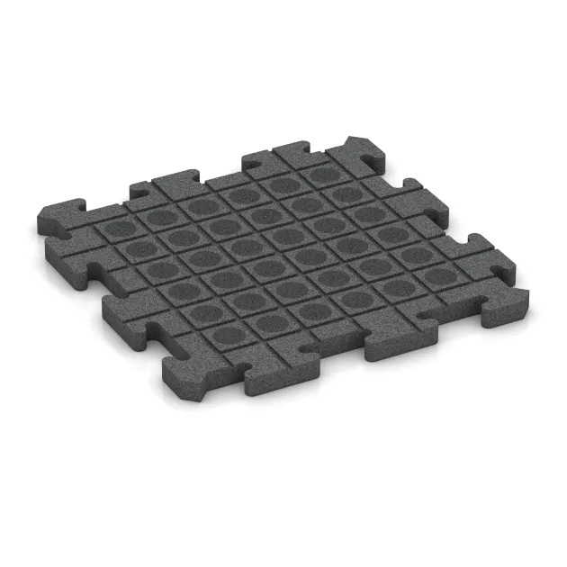 Aufsicht auf die Unterseite, also die Bodenseite von WARCO-Formteil 2770 - Interlocking playground safety tile im Format 500 x 500 x 30 mm.