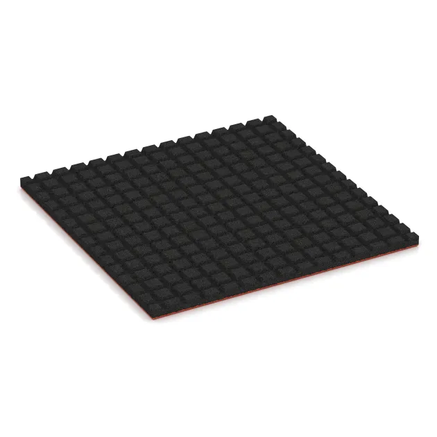 Aufsicht auf die Unterseite, also die Bodenseite von WARCO-Formteil 0772 - Playground safety mat im Format 1000 x 1000 x 40 mm.