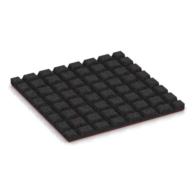 Aufsicht auf die Unterseite, also die Bodenseite von WARCO-Formteil 0540 - Playground safety tile im Format 500 x 500 x 30 mm.
