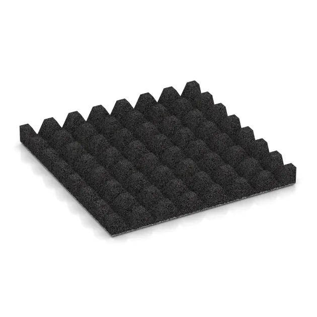 Aufsicht auf die Unterseite, also die Bodenseite von WARCO-Formteil 5362 - Playground safety tile im Format 500 x 500 x 50 mm.