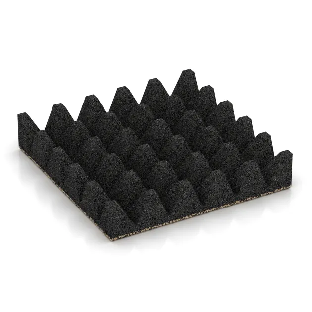 Aufsicht auf die Unterseite, also die Bodenseite von WARCO-Formteil 5651 - Playground Safety Tile 10 cm - EN 1177 ≤ 300 cm im Format 500 x 500 x 100 mm.