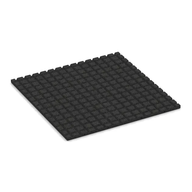 Aufsicht auf die Unterseite, also die Bodenseite von WARCO-Formteil 0750 - Kick protection wall mat – impact protection mat im Format 1000 x 1000 x 30 mm.