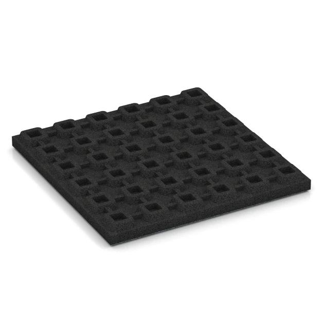 Aufsicht auf die Unterseite, also die Bodenseite von WARCO-Formteil 6134 - Playground safety tile – CFH 125 cm im Format 50 x 50 x 4 cm.