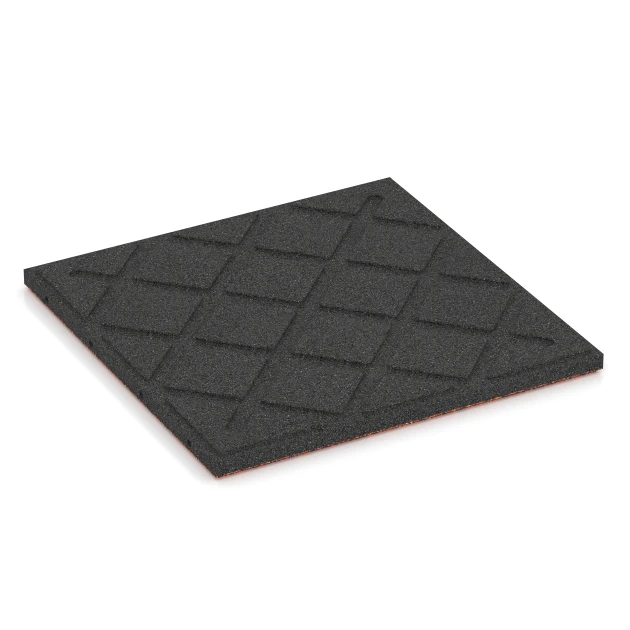 Aufsicht auf die Unterseite, also die Bodenseite von WARCO-Formteil 6417 - Playground Safety Tile – 90 cm im Format 50 x 50 x 3 cm.