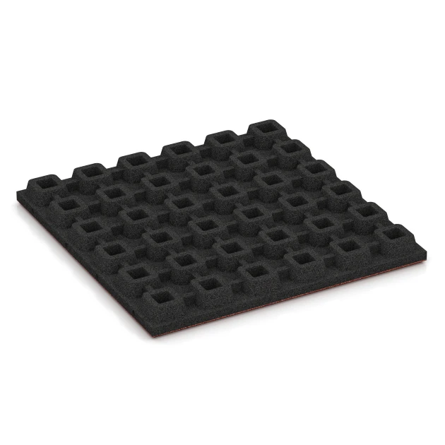 Aufsicht auf die Unterseite, also die Bodenseite von WARCO-Formteil 6136 - Playground safety tile – CFH 170 cm im Format 50 x 50 x 4,8 cm.