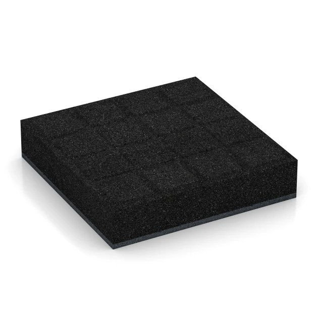 Aufsicht auf die Unterseite, also die Bodenseite von WARCO-Formteil 6281 - Playground Safety Tile – 300 cm im Format 50 x 50 x 11 cm.