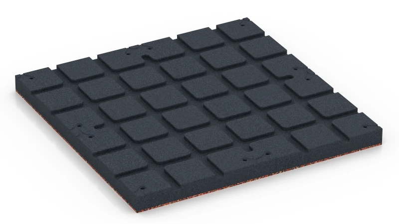 Square pads with shallow drainage channels