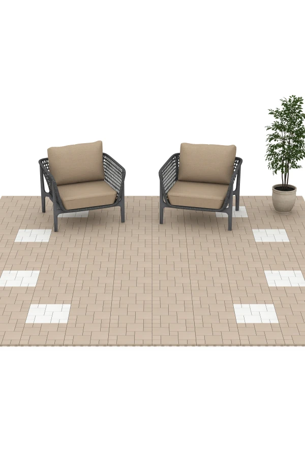 Beispielhafte Verlegung für den Artikel 6331 von WARCO - Block Pattern – Deck Tile, Farbton Vanilla in der Abmessung 38,5 x 38,5 x 2 cm.
