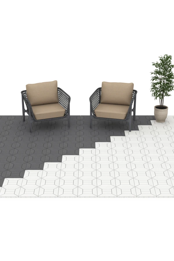 Beispielhafte Verlegung für den Artikel 6348 von WARCO - Cassette Pattern – Deck Tile, Farbton Silver Grey in der Abmessung 30 x 30 x 2 cm.