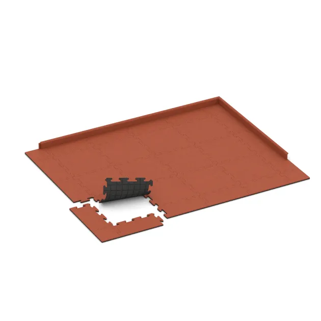 Typische Verlegung oder Einbausituation für den Artikel 6218 von WARCO - Sports flooring tile 1.8 cm, Farbton Bright Red-Orange in der Abmessung 500 x 500 x 18 mm.