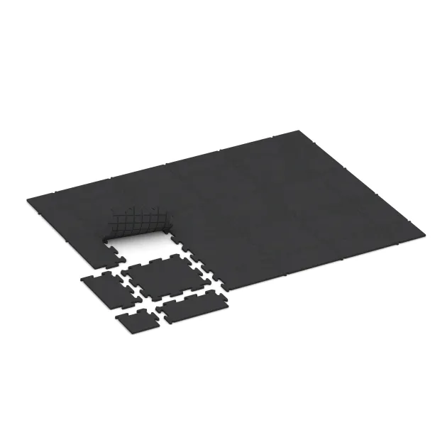 Typische Verlegung oder Einbausituation für den Artikel 0201 von WARCO - Fitness Floor Studio, Farbton Anthracite in der Abmessung 500 x 500 x 18 mm.