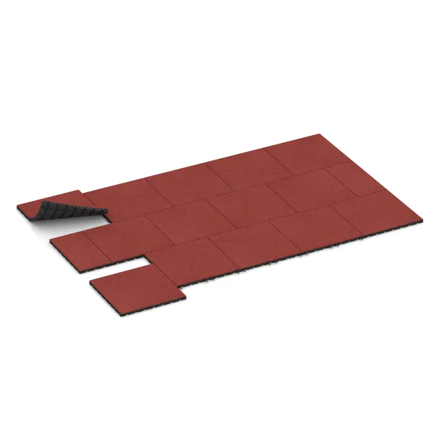 Typische Verlegung oder Einbausituation für den Artikel 0540 von WARCO - Playground safety tile, Farbton Coral Red in der Abmessung 500 x 500 x 30 mm.