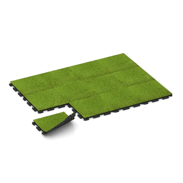 Typische Verlegung oder Einbausituation für den Artikel 1235 von WARCO - Artificial grass decking tile 3 or 4 cm, Farbton Green Artificial Grass in der Abmessung 500 x 500 x 30 mm.